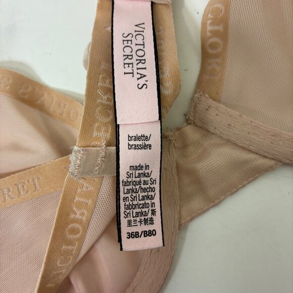 Victoria's Secret Mesh Bralette 36B Nude Sheer Logo Band - Picture 5 of 7